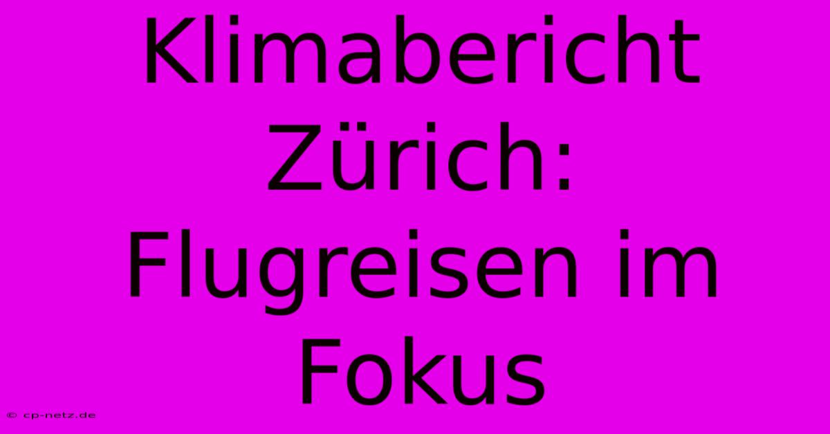 Klimabericht Zürich: Flugreisen Im Fokus