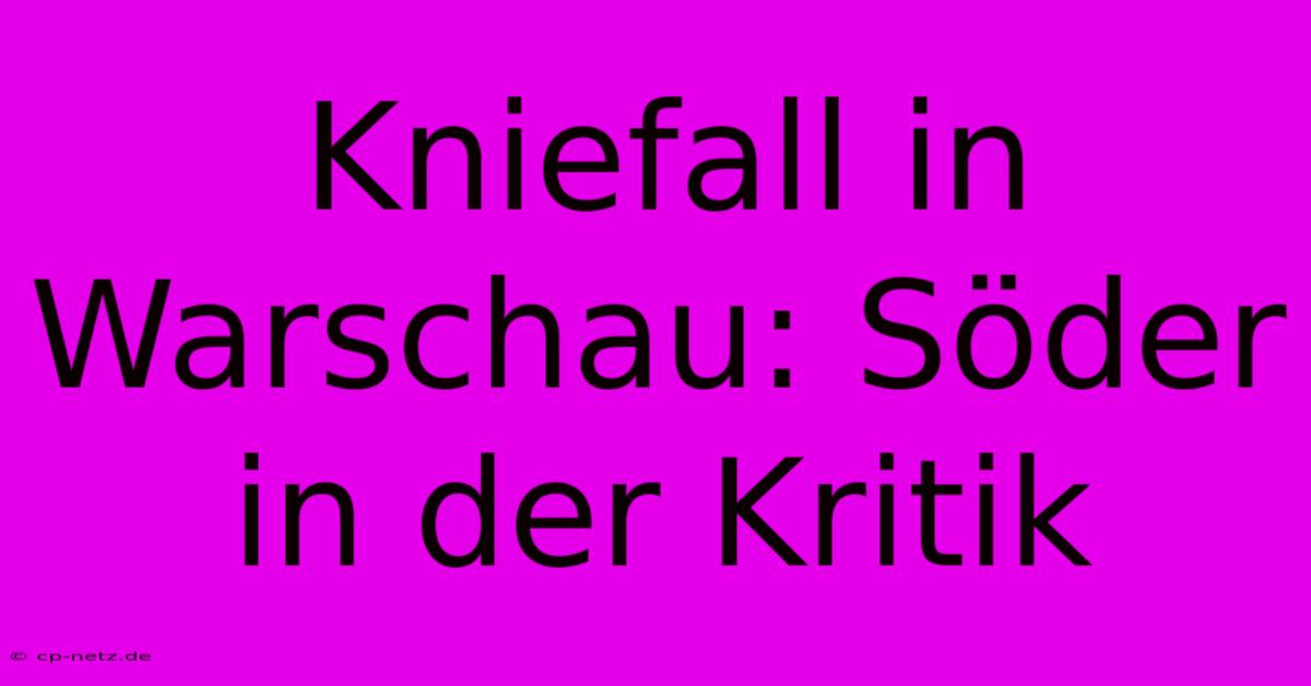 Kniefall In Warschau: Söder In Der Kritik