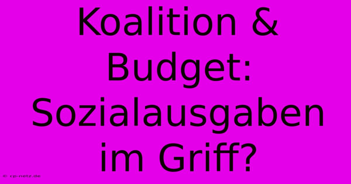 Koalition & Budget: Sozialausgaben Im Griff?