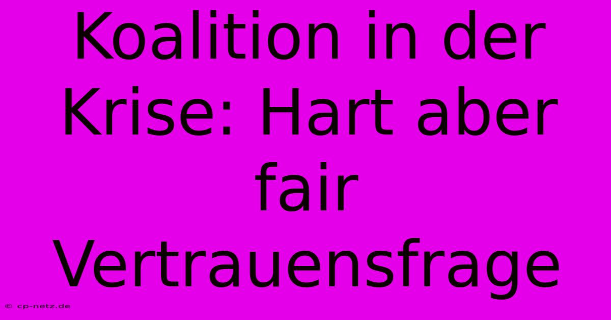 Koalition In Der Krise: Hart Aber Fair Vertrauensfrage