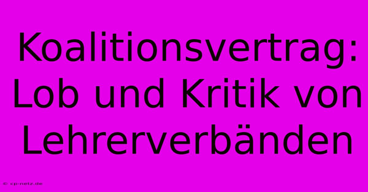 Koalitionsvertrag: Lob Und Kritik Von Lehrerverbänden