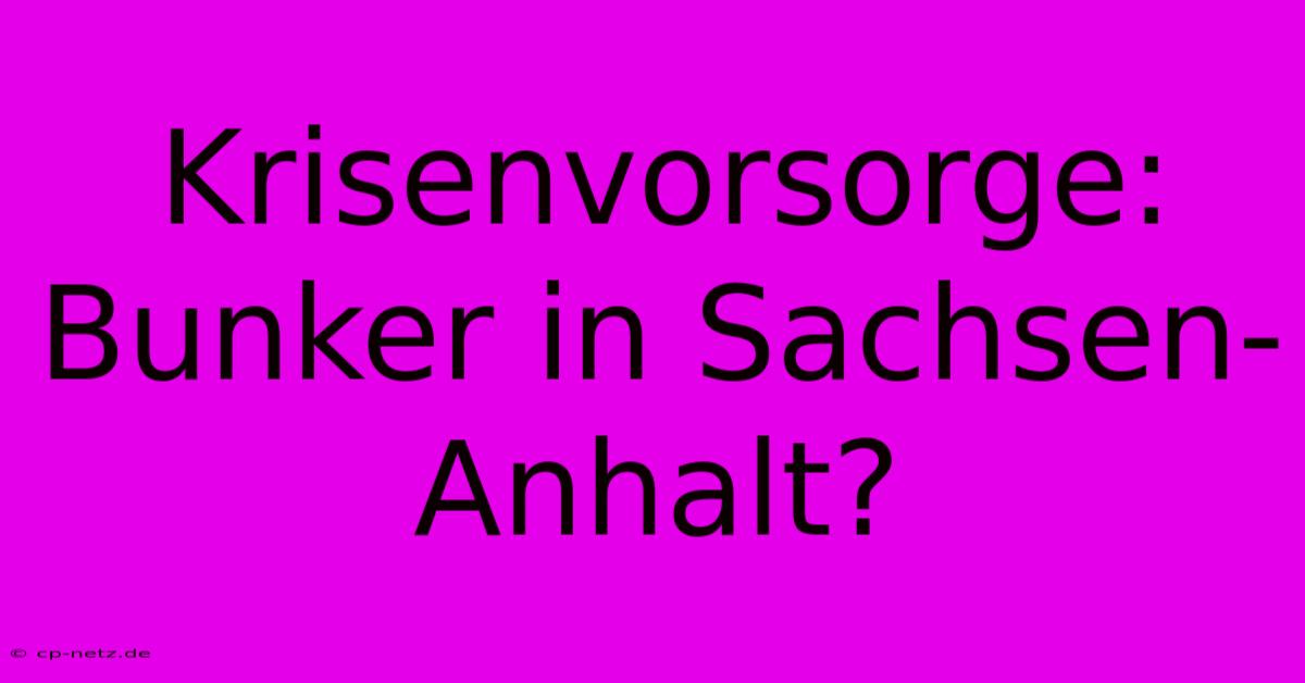 Krisenvorsorge: Bunker In Sachsen-Anhalt?