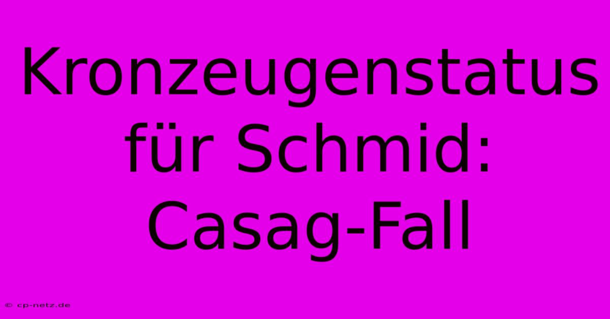 Kronzeugenstatus Für Schmid: Casag-Fall