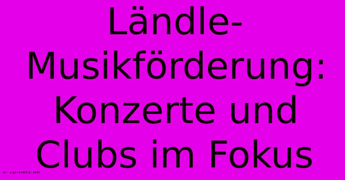 Ländle-Musikförderung: Konzerte Und Clubs Im Fokus