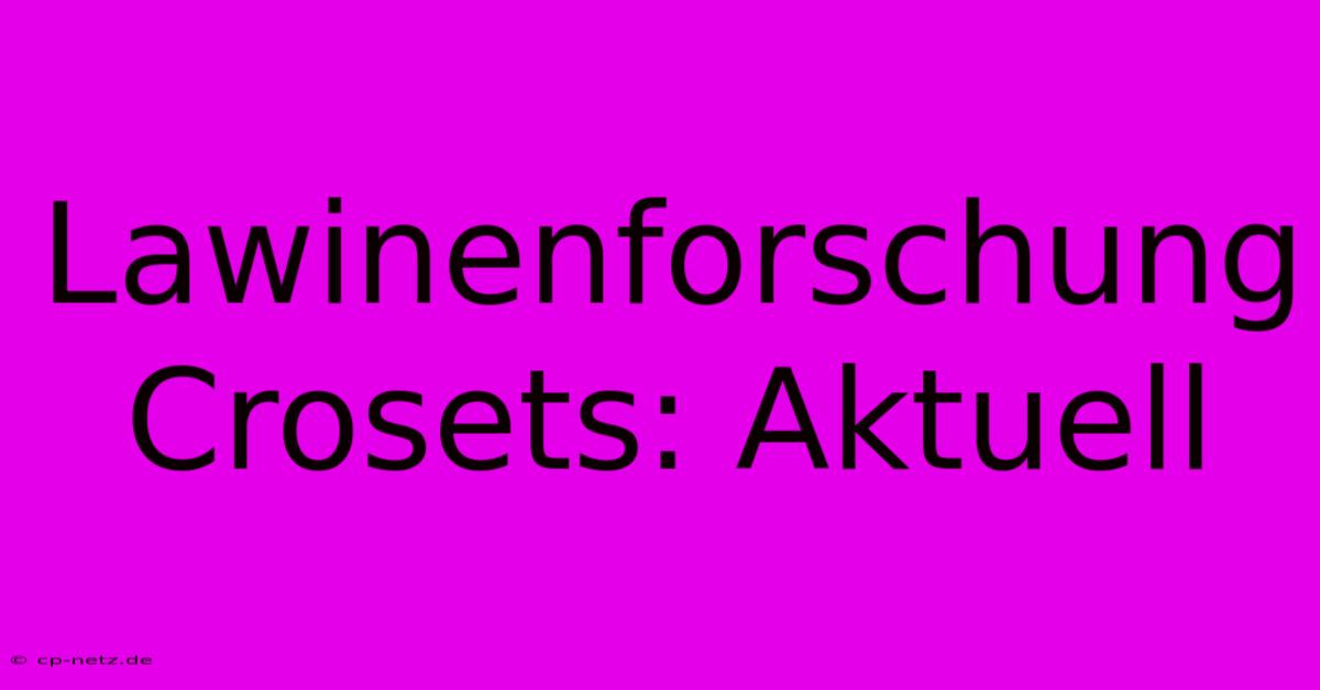 Lawinenforschung Crosets: Aktuell