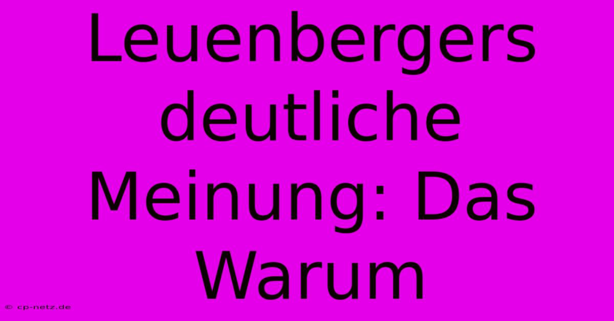 Leuenbergers Deutliche Meinung: Das Warum