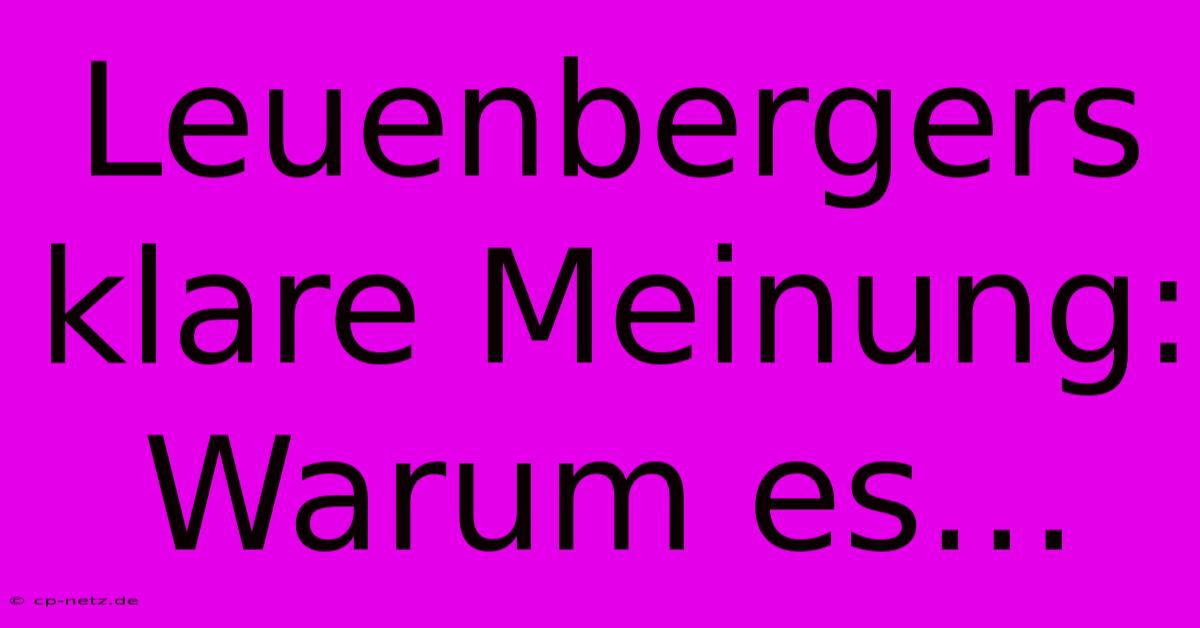 Leuenbergers Klare Meinung: Warum Es…