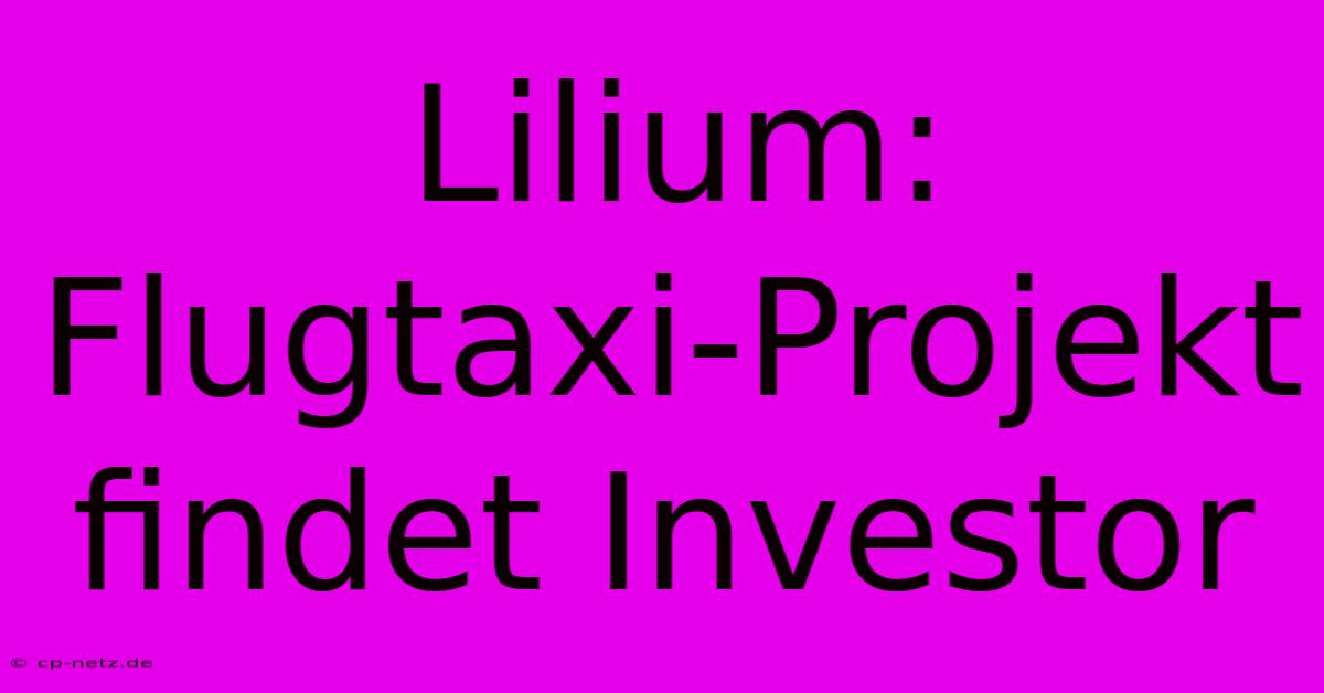 Lilium: Flugtaxi-Projekt Findet Investor