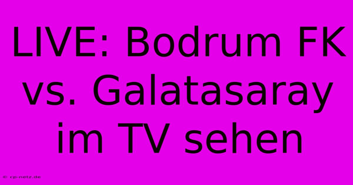 LIVE: Bodrum FK Vs. Galatasaray Im TV Sehen