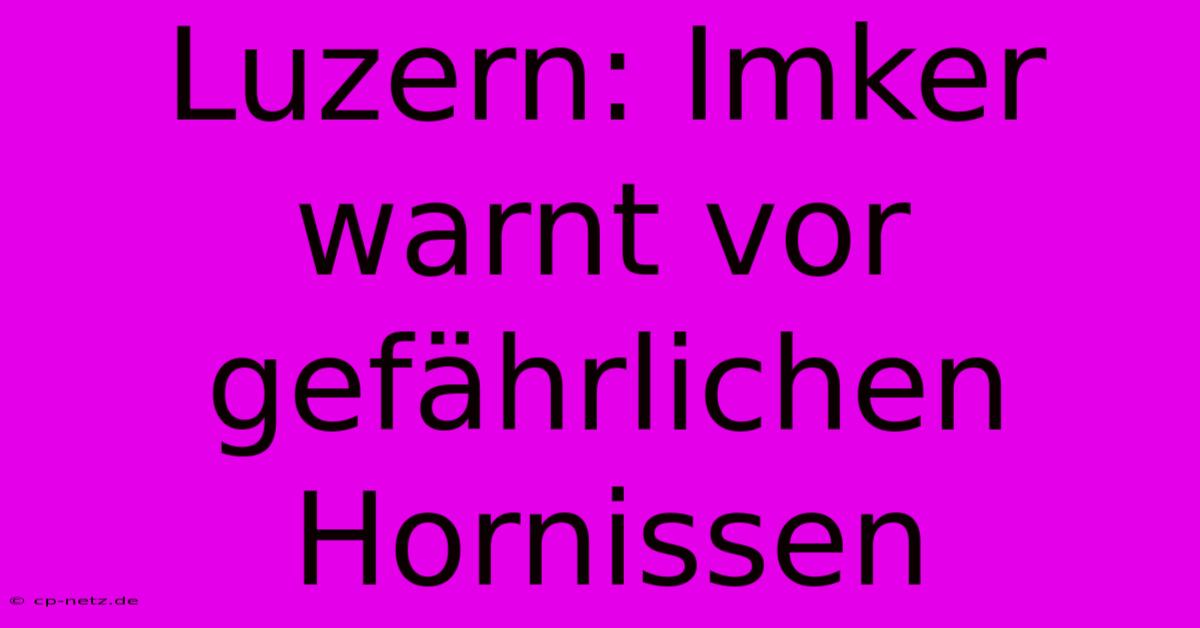 Luzern: Imker Warnt Vor Gefährlichen Hornissen