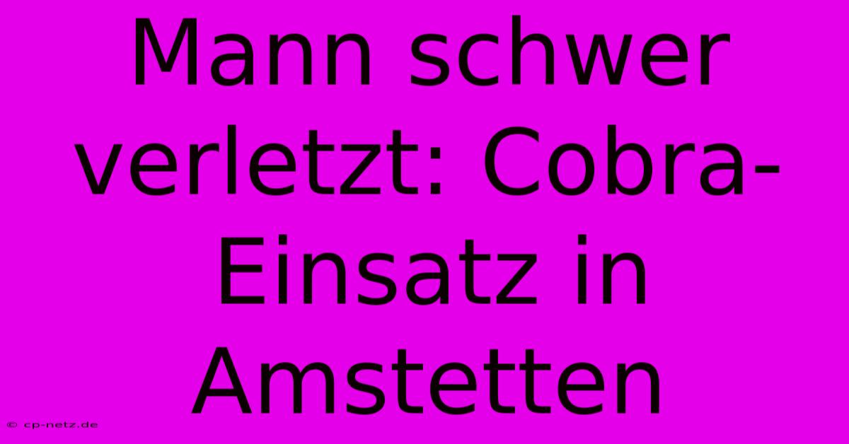 Mann Schwer Verletzt: Cobra-Einsatz In Amstetten