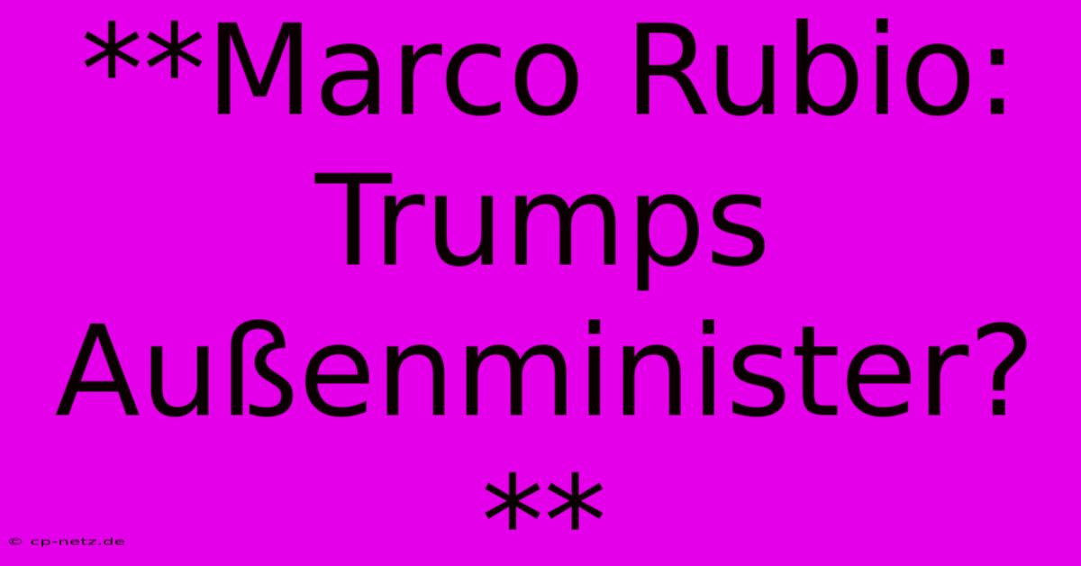 **Marco Rubio: Trumps Außenminister?**