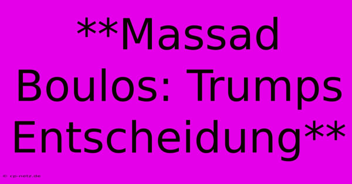 **Massad Boulos: Trumps Entscheidung**