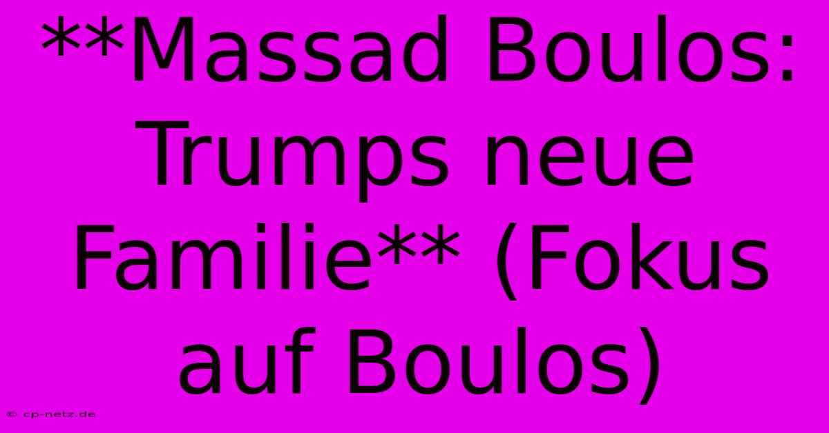 **Massad Boulos: Trumps Neue Familie** (Fokus Auf Boulos)