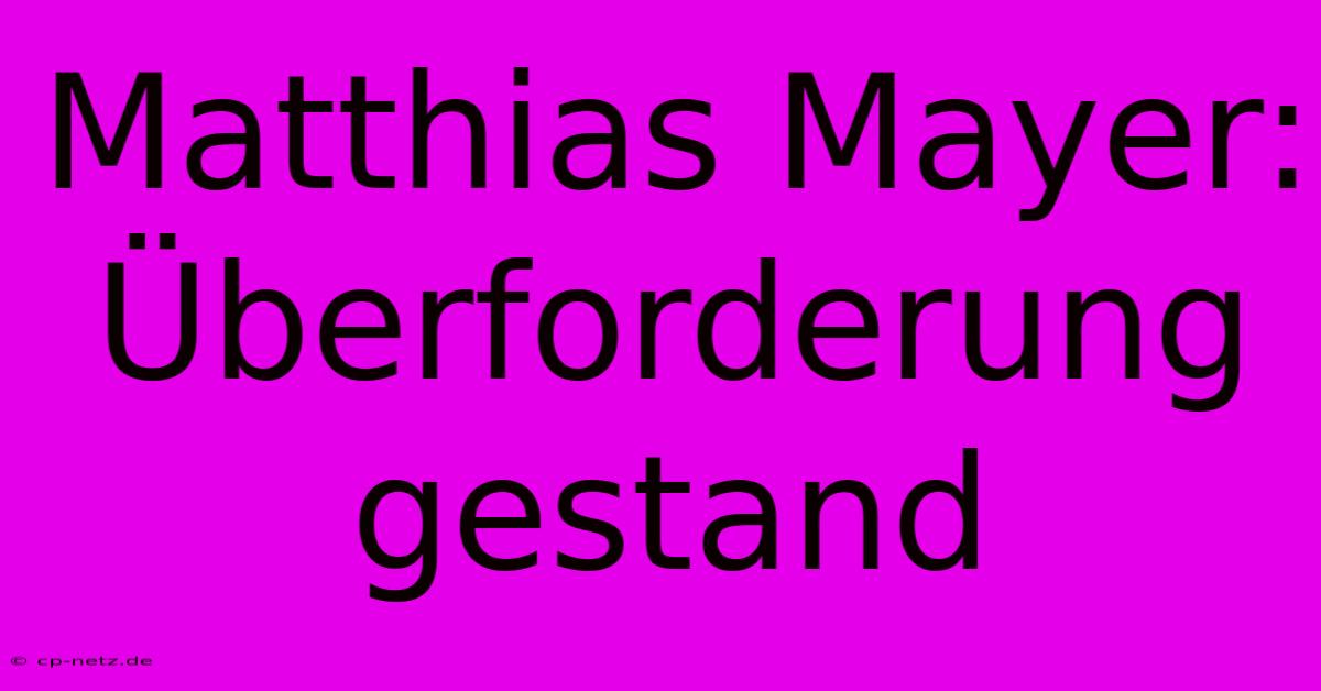 Matthias Mayer: Überforderung Gestand