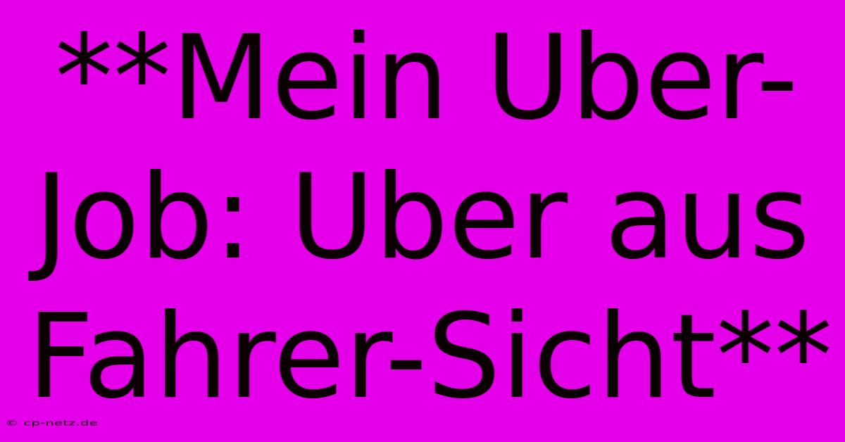 **Mein Uber-Job: Uber Aus Fahrer-Sicht**