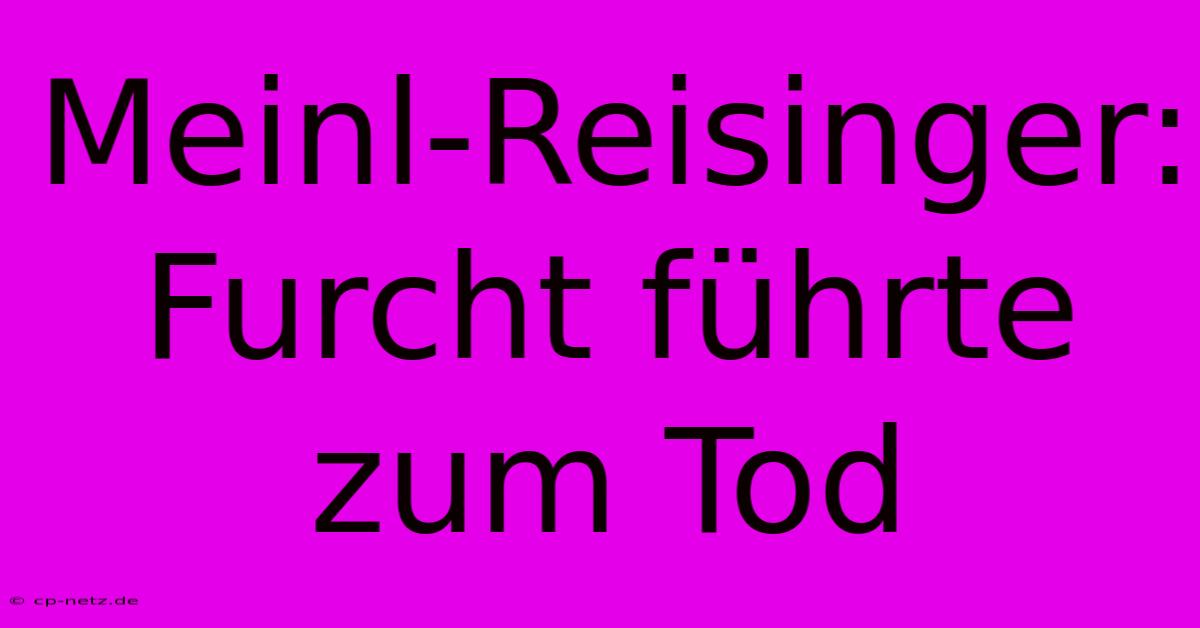 Meinl-Reisinger: Furcht Führte Zum Tod