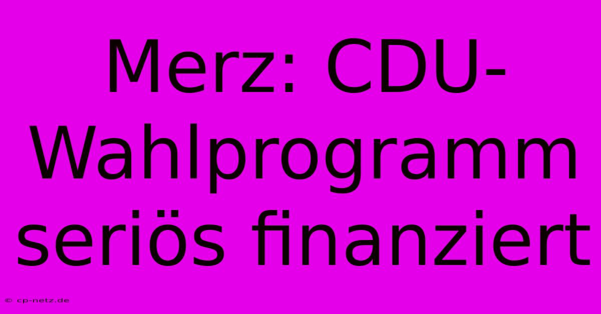 Merz: CDU-Wahlprogramm Seriös Finanziert