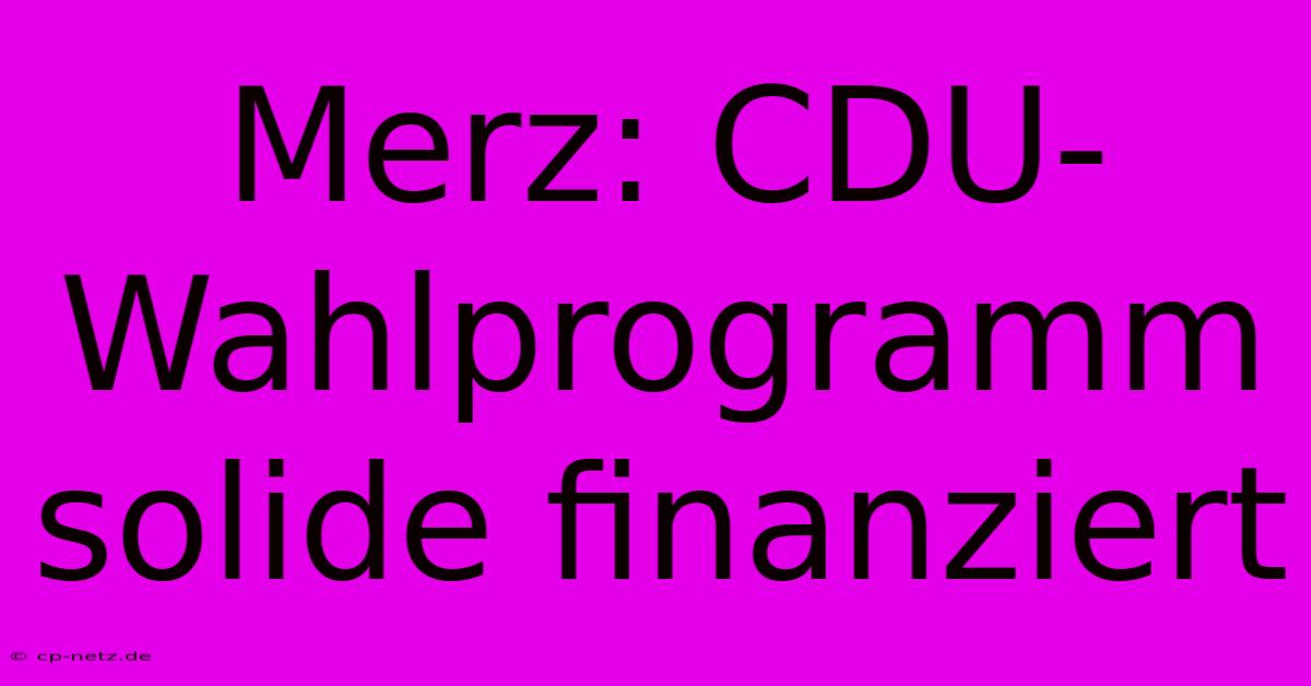 Merz: CDU-Wahlprogramm Solide Finanziert