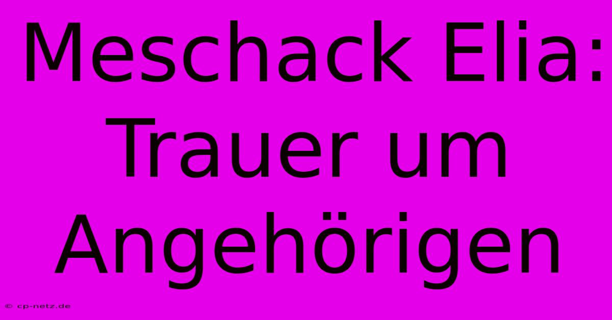 Meschack Elia: Trauer Um Angehörigen