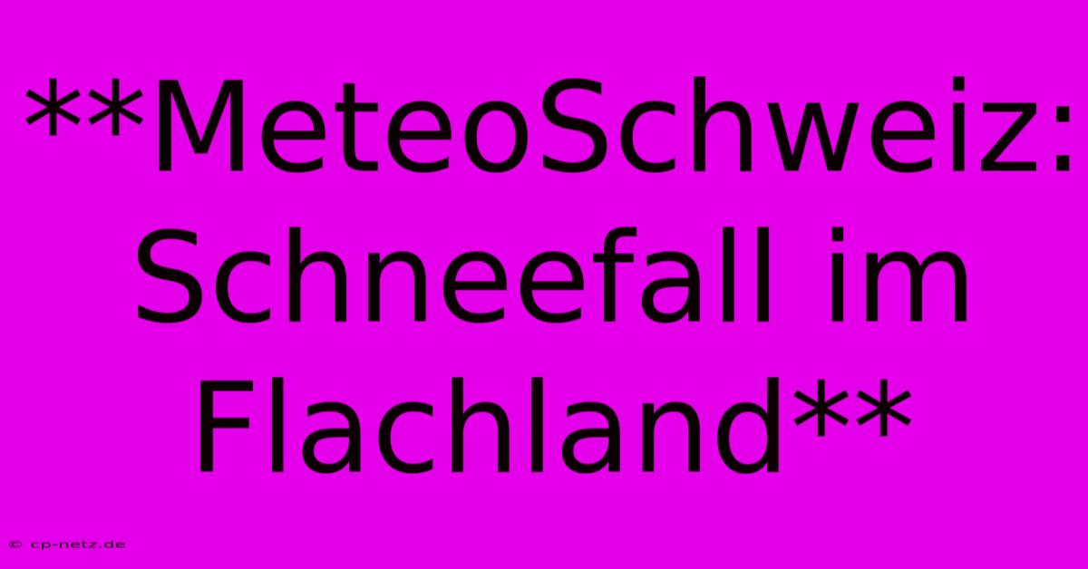 **MeteoSchweiz: Schneefall Im Flachland**