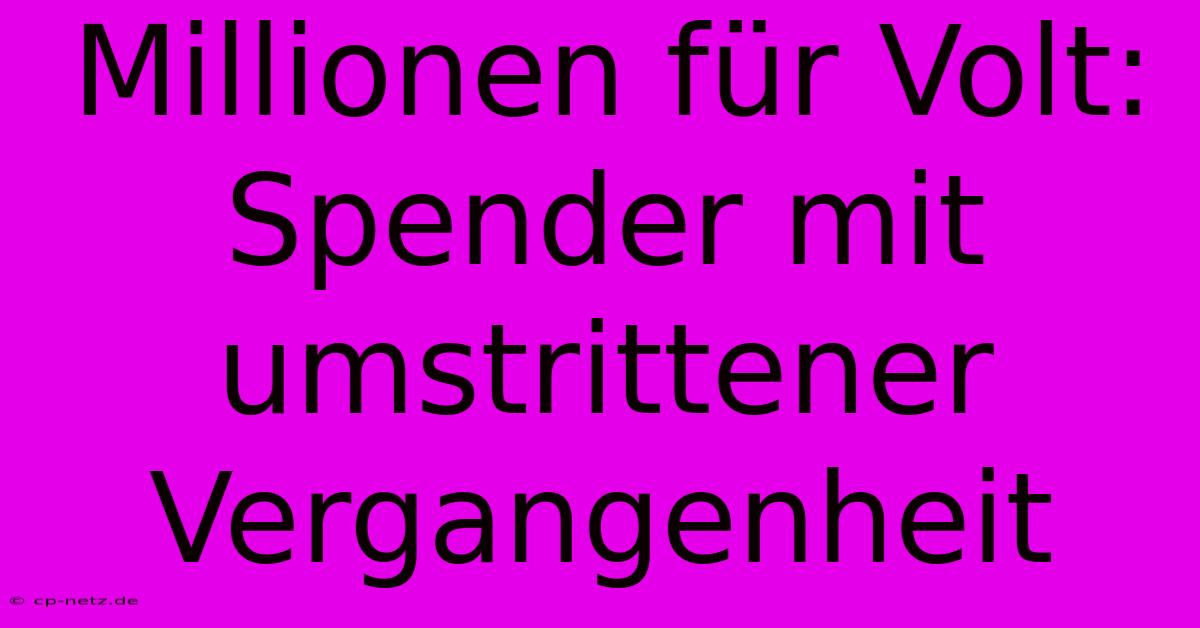 Millionen Für Volt:  Spender Mit  Umstrittener Vergangenheit