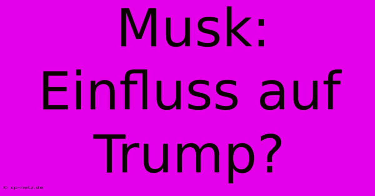 Musk: Einfluss Auf Trump?