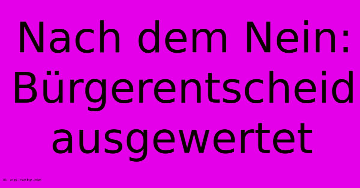 Nach Dem Nein: Bürgerentscheid Ausgewertet