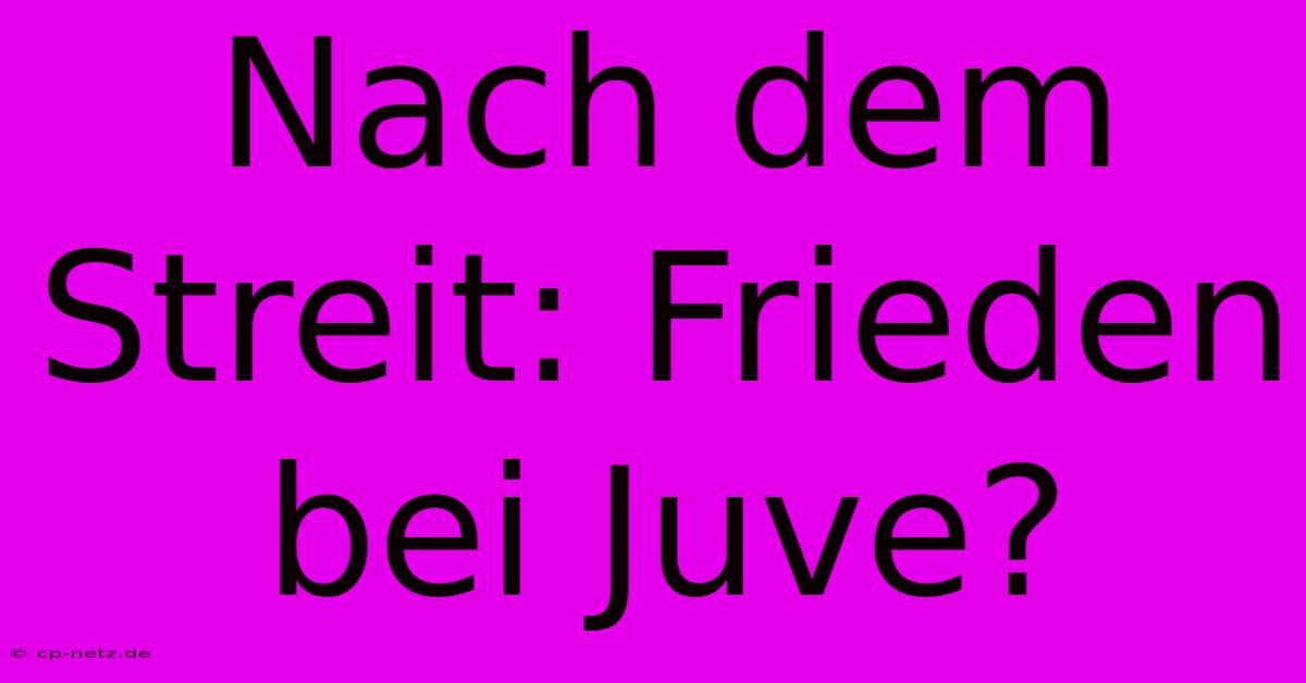 Nach Dem Streit: Frieden Bei Juve?