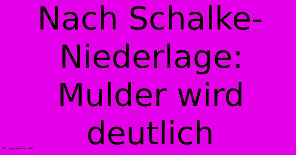 Nach Schalke-Niederlage: Mulder Wird Deutlich