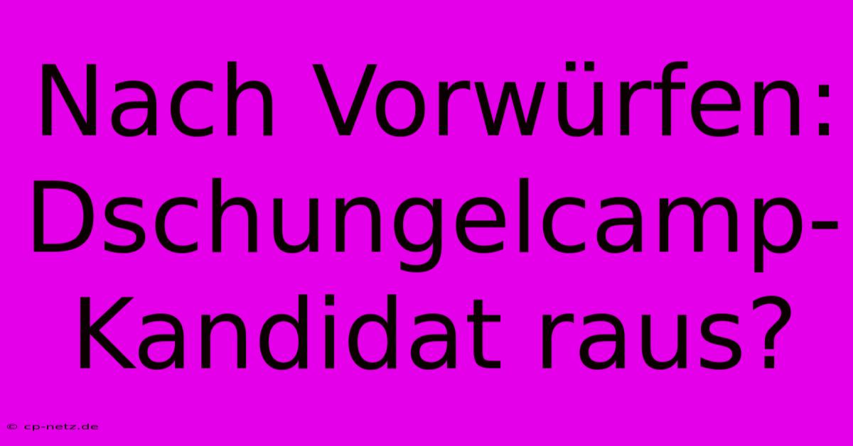 Nach Vorwürfen: Dschungelcamp-Kandidat Raus?