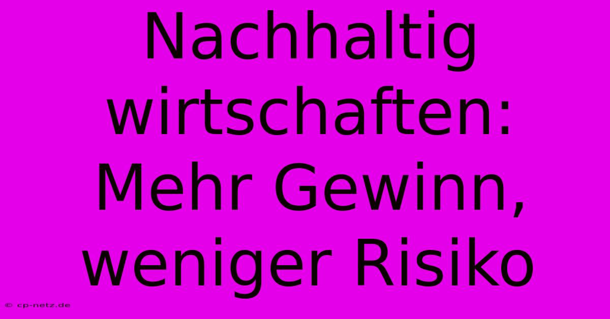 Nachhaltig Wirtschaften:  Mehr Gewinn, Weniger Risiko