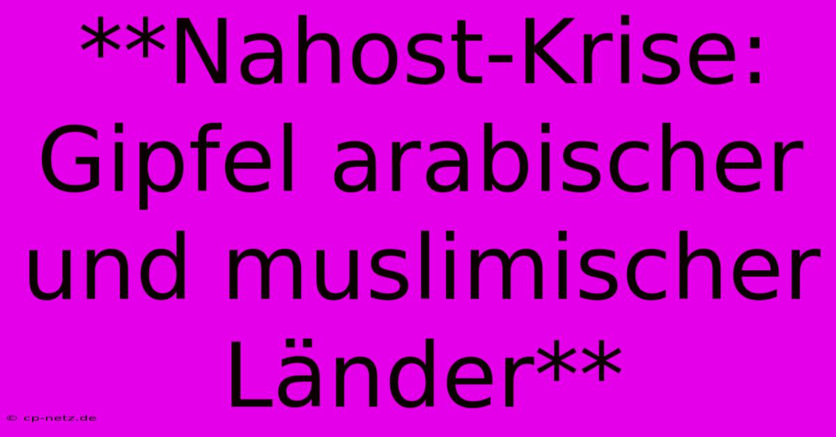 **Nahost-Krise: Gipfel Arabischer Und Muslimischer Länder**