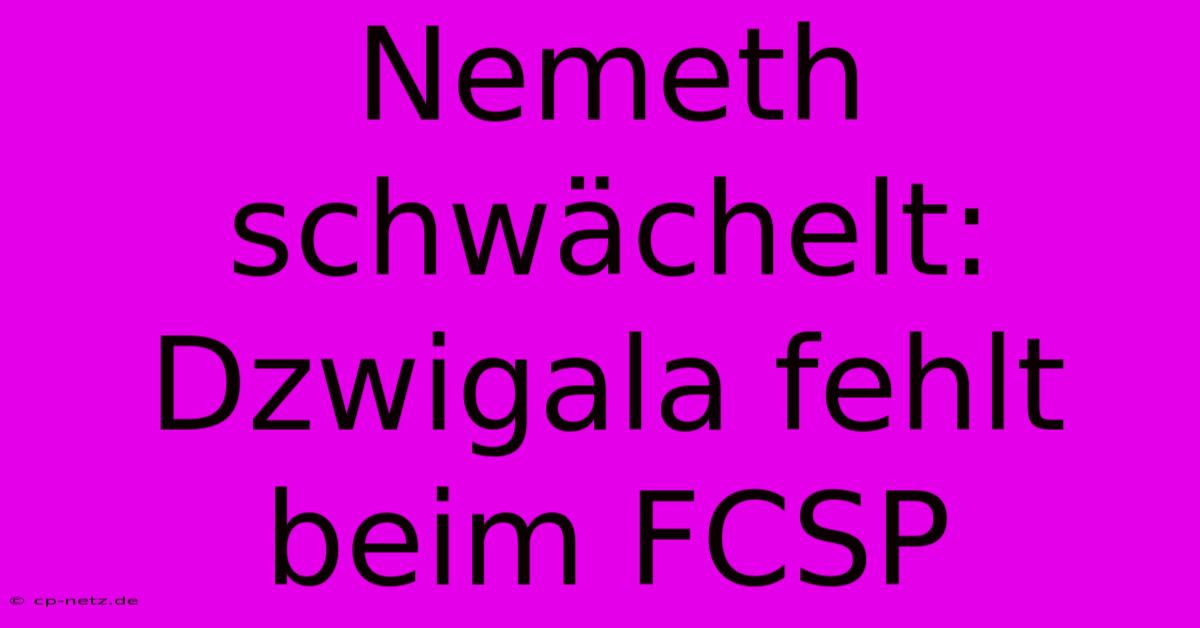 Nemeth Schwächelt: Dzwigala Fehlt Beim FCSP