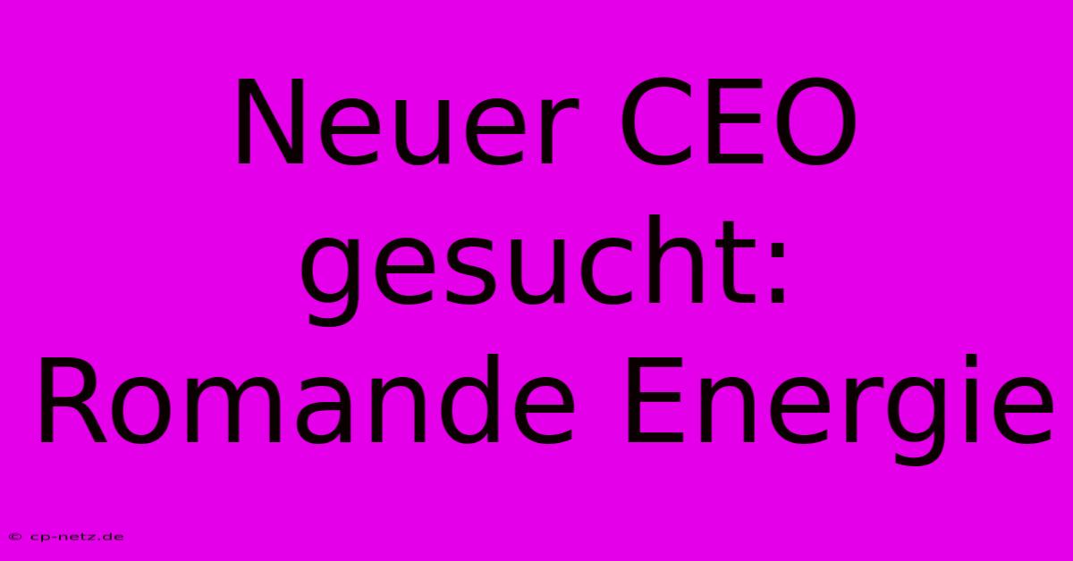 Neuer CEO Gesucht: Romande Energie