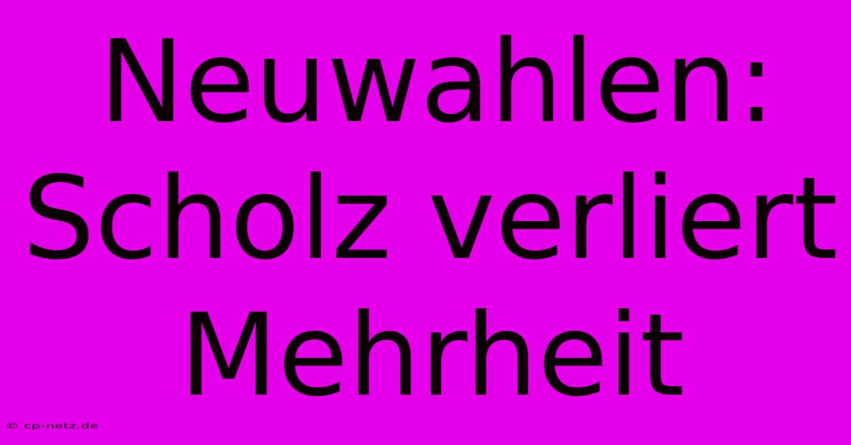 Neuwahlen: Scholz Verliert Mehrheit