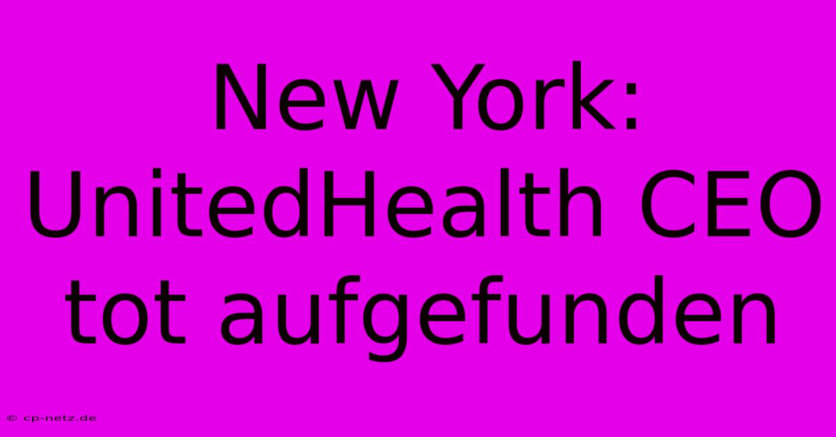 New York: UnitedHealth CEO Tot Aufgefunden