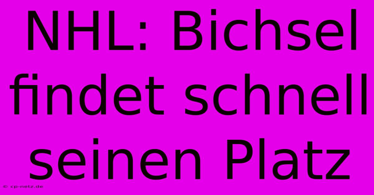 NHL: Bichsel Findet Schnell Seinen Platz