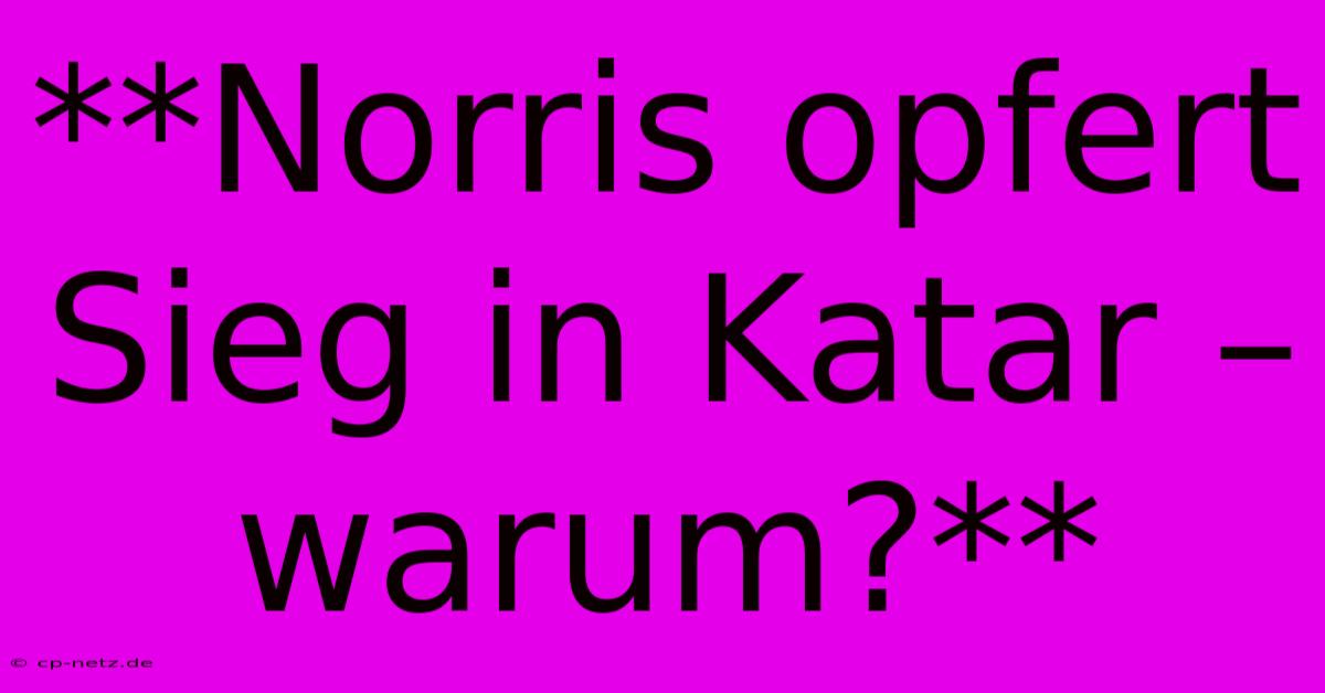 **Norris Opfert Sieg In Katar – Warum?**