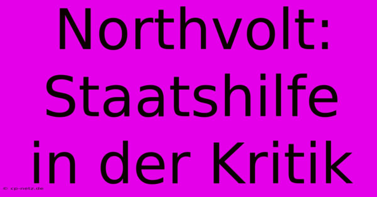 Northvolt: Staatshilfe In Der Kritik