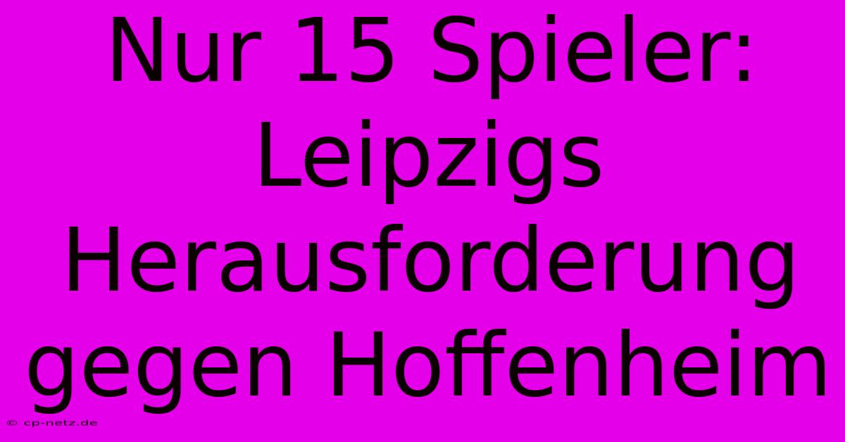 Nur 15 Spieler: Leipzigs Herausforderung Gegen Hoffenheim