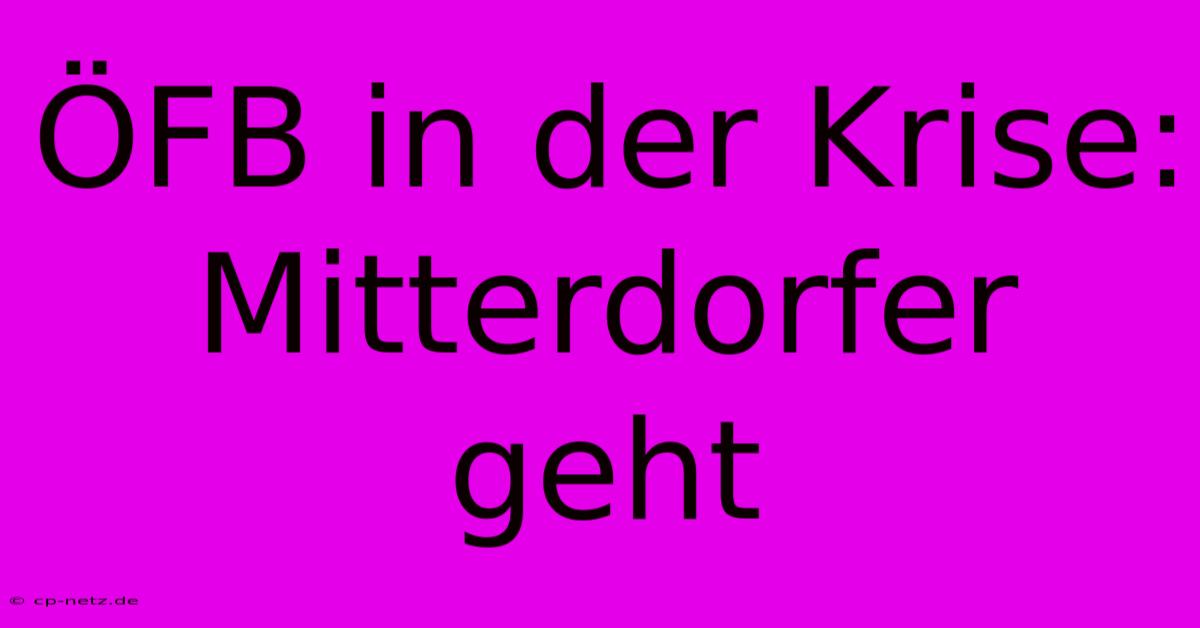 ÖFB In Der Krise: Mitterdorfer Geht