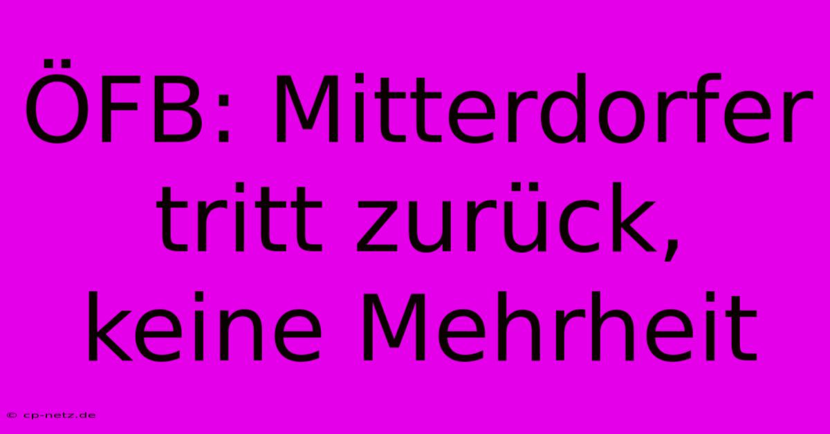 ÖFB: Mitterdorfer Tritt Zurück, Keine Mehrheit