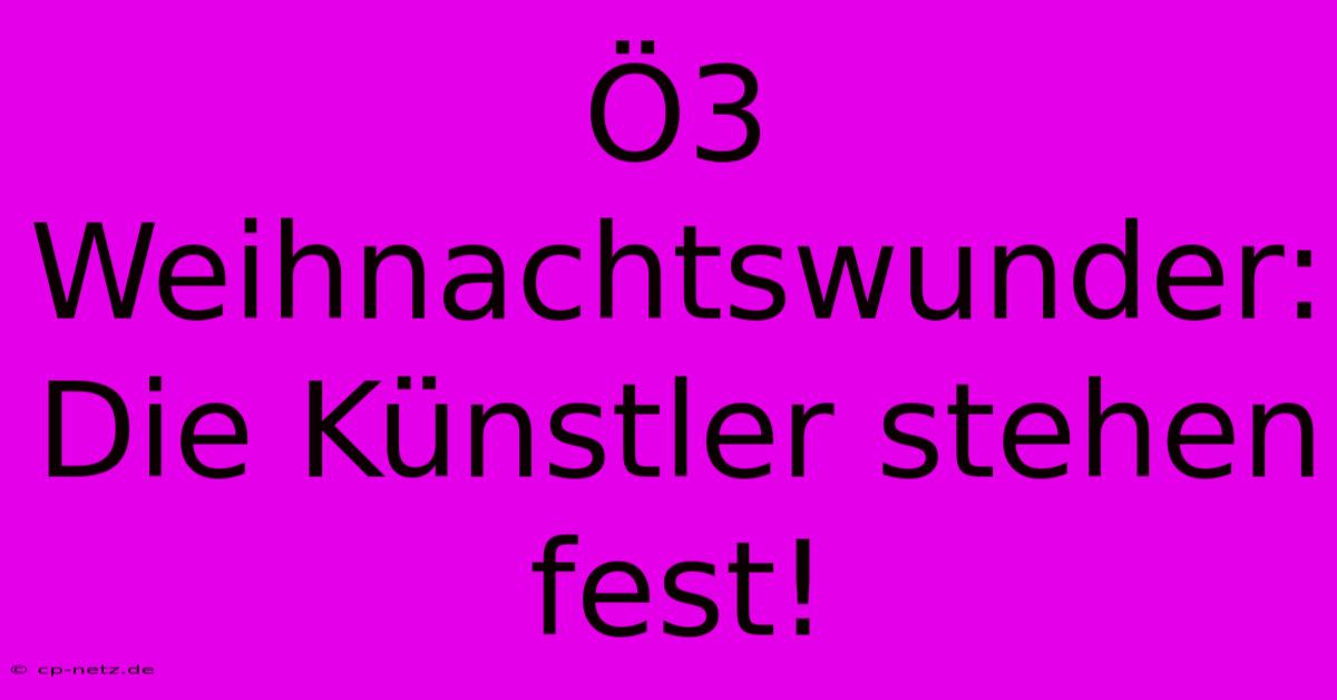 Ö3 Weihnachtswunder: Die Künstler Stehen Fest!