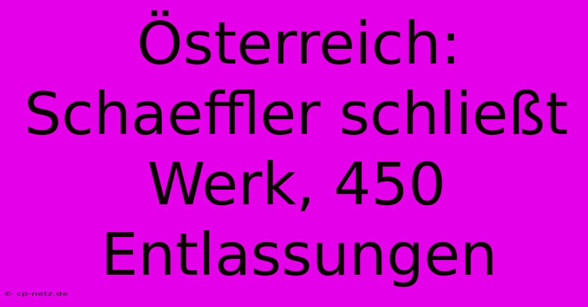 Österreich: Schaeffler Schließt Werk, 450 Entlassungen