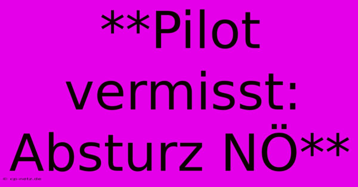 **Pilot Vermisst: Absturz NÖ**