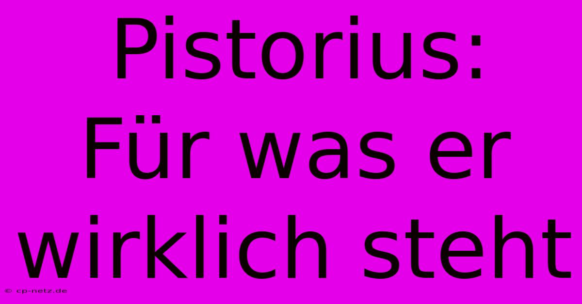 Pistorius:  Für Was Er Wirklich Steht