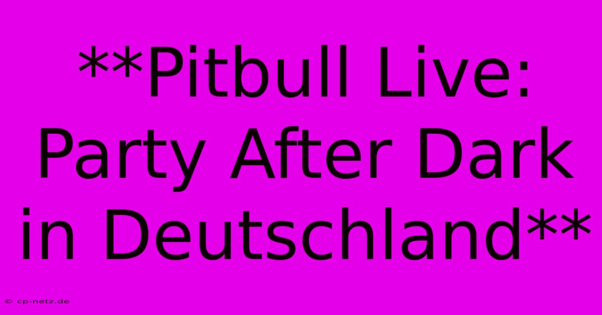 **Pitbull Live: Party After Dark In Deutschland**