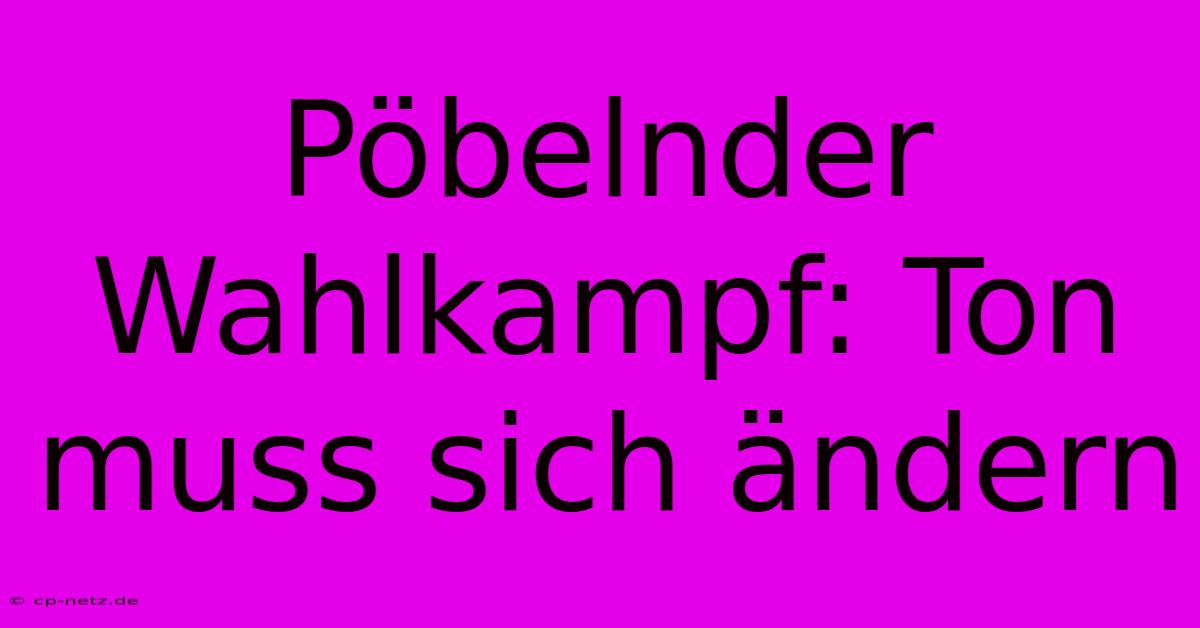 Pöbelnder Wahlkampf: Ton Muss Sich Ändern