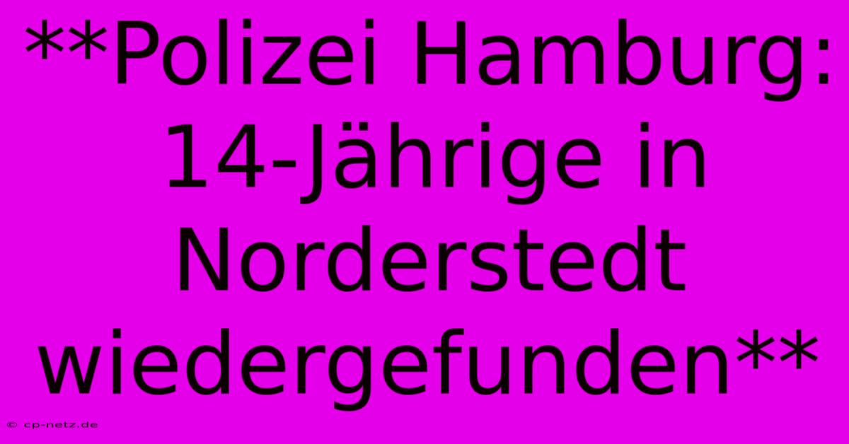 **Polizei Hamburg: 14-Jährige In Norderstedt Wiedergefunden**